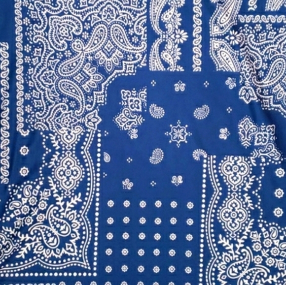 (T-8)Sakurafina Paisley Pattern Long Sleeve Top, Blue & White, Small - Picture 3 of 3